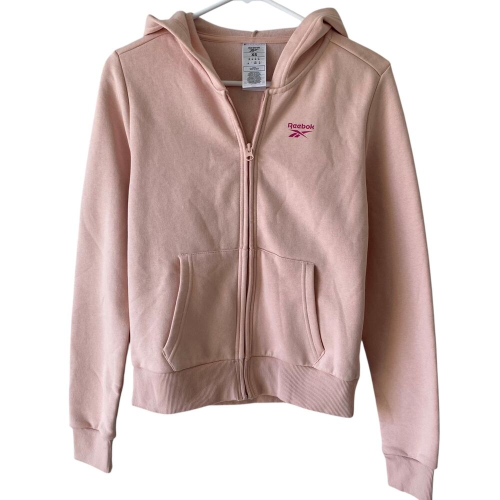 REEBOK NWOT Pink Full Zip Fleece Lined Hoodie Sweater Size XS Athleisure Sporty
